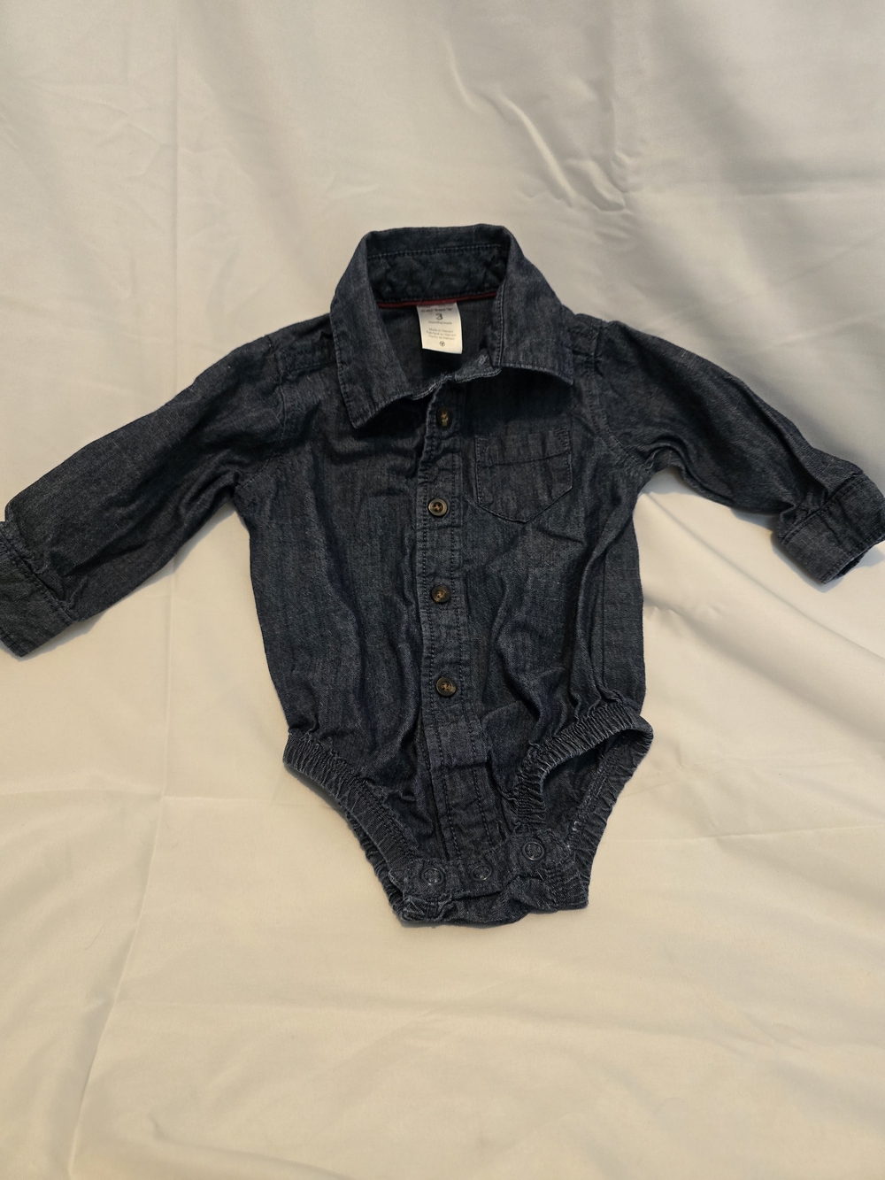 Carter's Dark Blue Denim-Look Button-Up Bodysuit with Red Trim